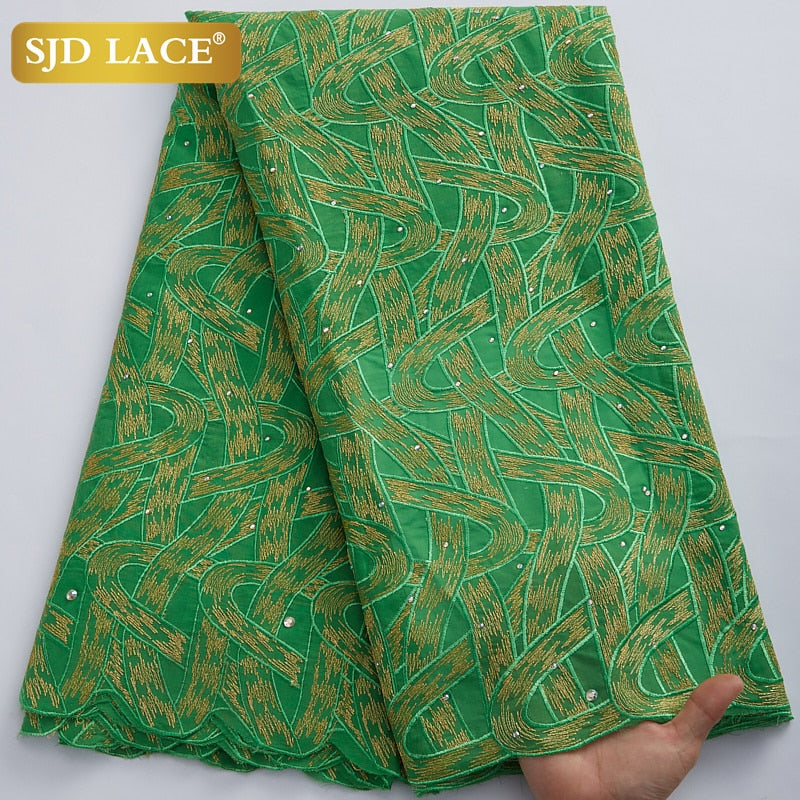 SJD LACE encaje de gasa suiza de alta calidad 5 yardas tela de encaje de algodón africano con agujero estilo Dubai para costura de ropa nigeriana A2324