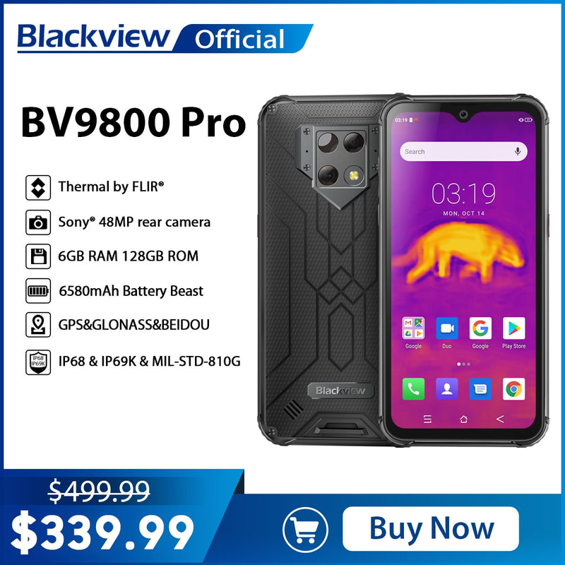 Blackview BV9800 Pro Global First Smartphone con imagen térmica Helio P70 Android 9,0 6GB + 128GB impermeable 6580mAh teléfono móvil