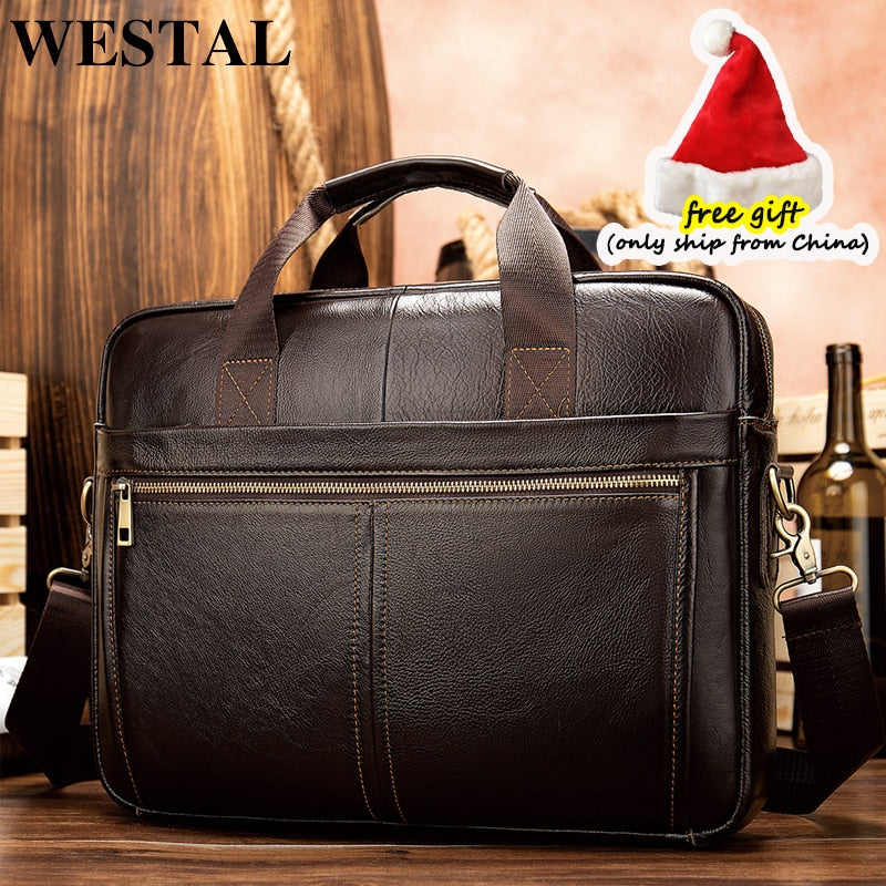 Westal Herren Aktentaschen Umhängetasche Herren Echtleder 14 Zoll Laptoptasche Herren Leder Büro Business Taschen für Dokument 8572