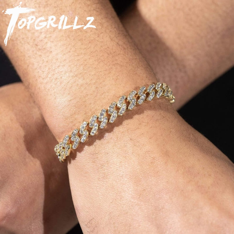 TOPGRILLZ, nueva pulsera cubana de Miami de 8mm a la moda, pulsera de circonita cúbica completamente helada, joyería de rapero de Hip Hop, pulsera para mujer, regalo