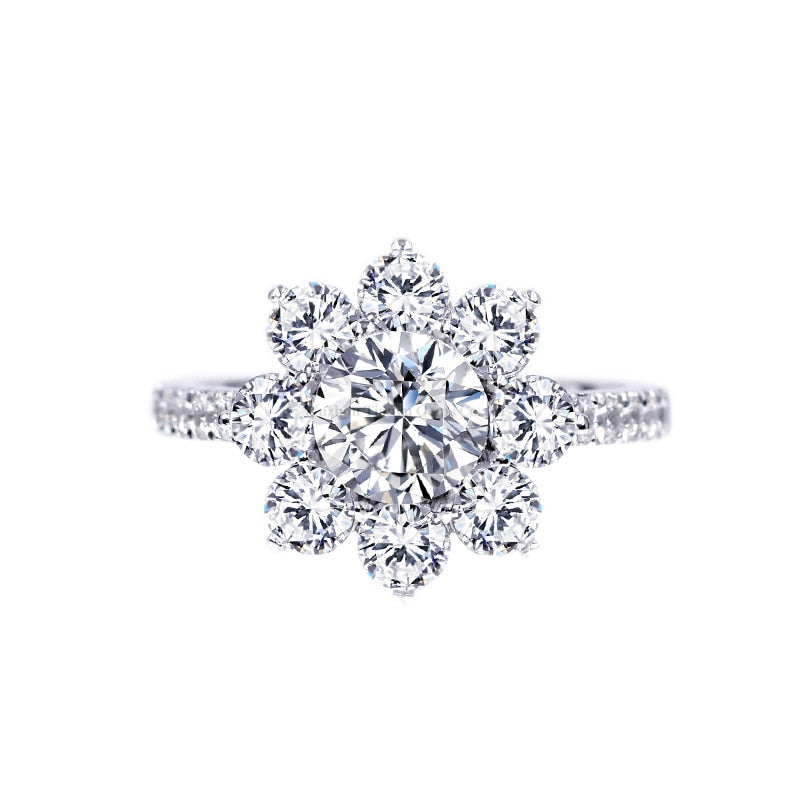 Tianyu Edelsteine ​​925 Silber Sonnenblume Ehering 1,0 ct / 0,5 ct Moissanites Diamant Damen Fingerringe 18 Karat vergoldet Klassischer Schmuck