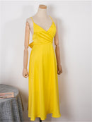 Colorfaith New 2022 Sommerkleid mit Neckholder-Oberteil, trägerlos, rückenfrei, sexy Satin, Retro-Frauen, Frühling, Sommer, reine Kleider DR2019