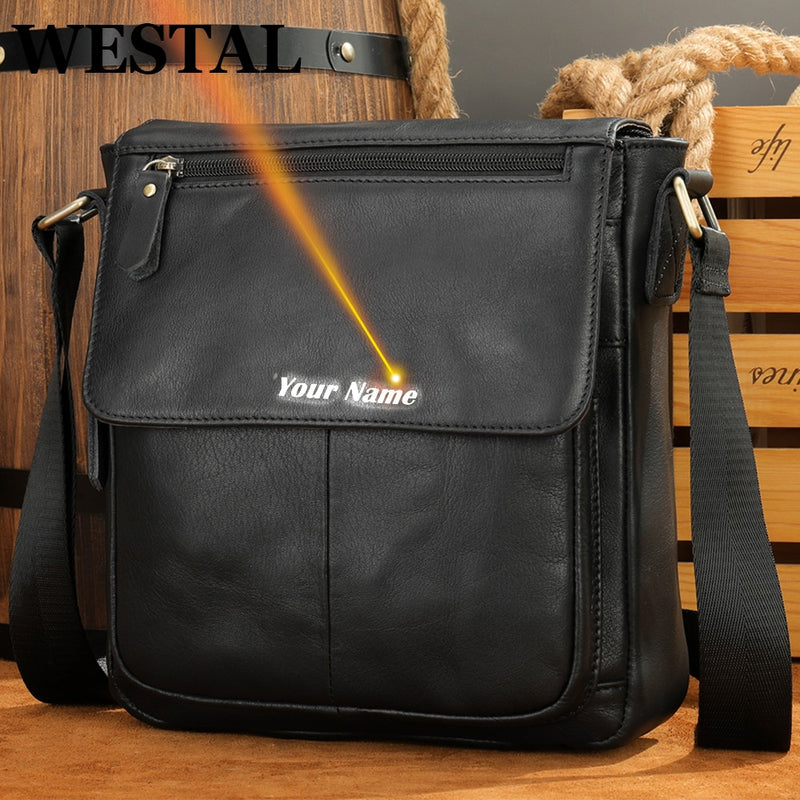 Westal Herren Umhängetasche Herren Echtes Leder Messenger Bags Big Male Schwarz Umhängetaschen für Herren Tasche Leder Man Handtaschen 8830