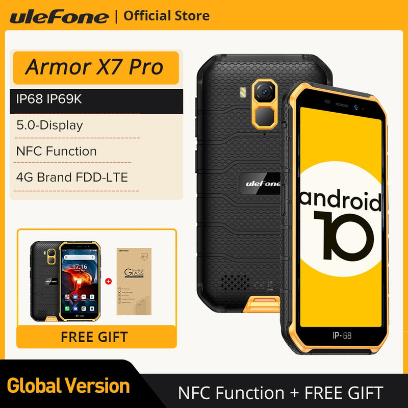 Ulefone Armor X7 Pro Android10 Rugged Phone 4GB RAM Smartphone Wasserdicht Handy Handy ip68 NFC 4G LTE 2.4G/5G WLAN