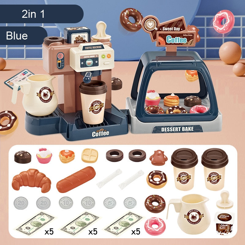 Juego de máquina de café para niños, juguetes de cocina, simulación de comida, pan, café, pastel, juego de simulación, compras, caja registradora, juguetes para niños