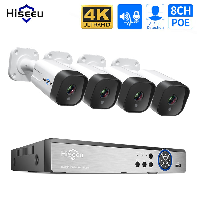 Hiseeu 4K 8MP 5MP 3MP 8CH POE IP Überwachungskamera Sicherheitssystem Kit Set AI Gesichtserkennung Zwei-Wege-Audio Smart CCTV HD NVR