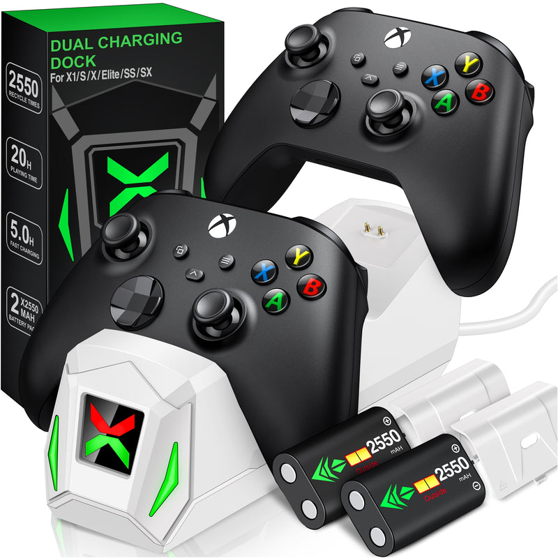 Base de carga tipo C para mando inalámbrico Xbox One/Xbox One S/X/Xbox Series X/S + 2 baterías recargables de 2550 mAh con cubiertas