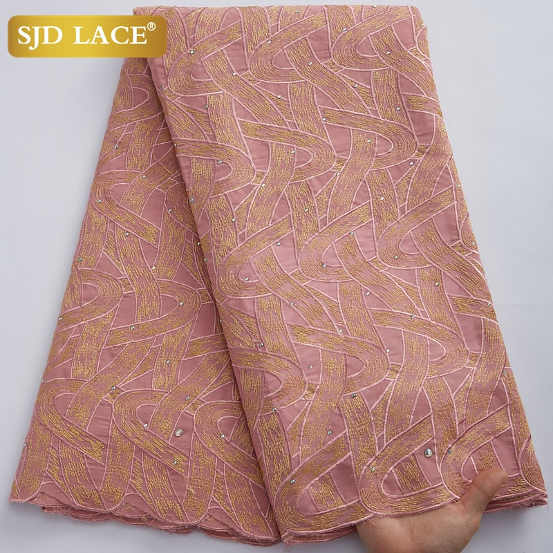 SJD LACE Hochwertige Schweizer Voile-Spitze 5 Yards afrikanischer Baumwoll-Spitzenstoff mit Loch im Dubai-Stil zum Nähen von nigerianischen Kleidungsstücken A2324