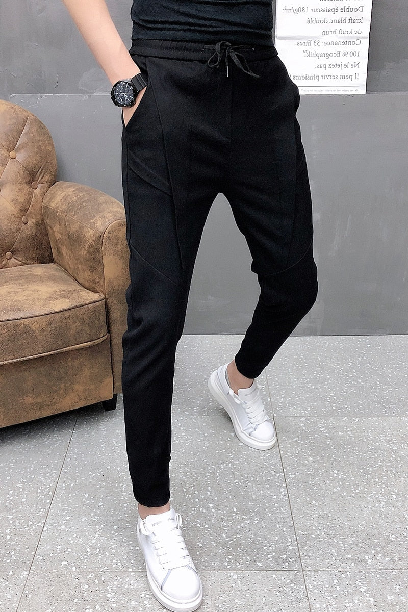 Mode Korean Solid Joggers Männer Hohe Qualität Frühling Herbst Hosen Männer Slim Fit Kordelzug Herren Casual Hosen Schwarz / Grau 36-28 Heiß