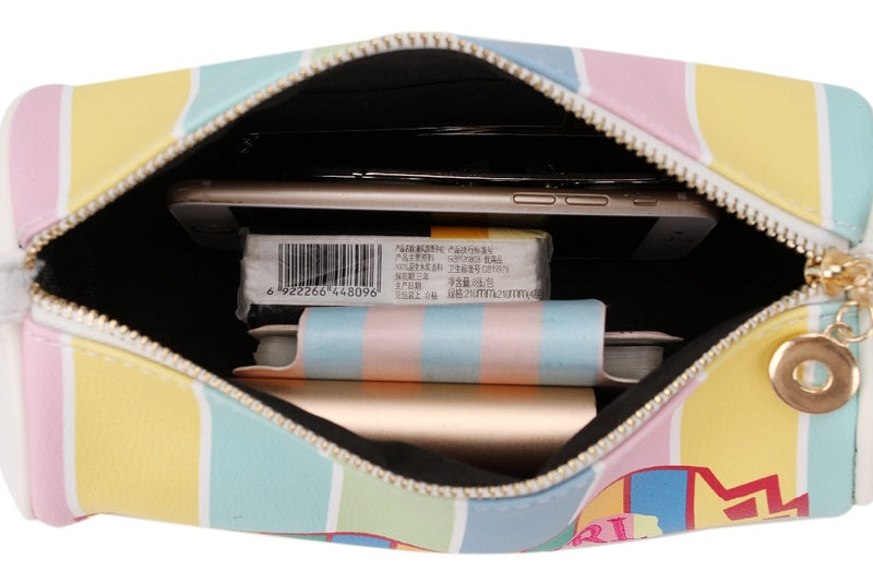 Süße Candy Design Umhängetasche Farbe Streifen Pu Frauen Handtasche Gestickte Buchstaben Lässig Umhängetasche Weibliche Tasche 2021