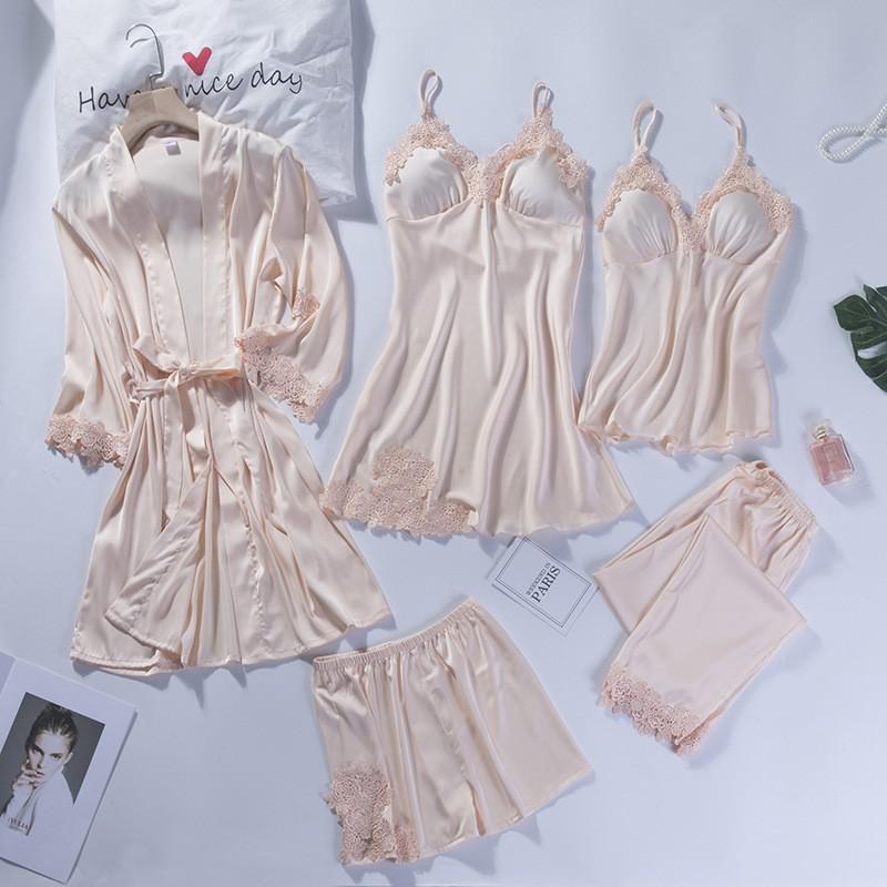 Conjunto de bata de boda con estampado Sexy para novia, ropa de dormir suave para mujer, ropa de dormir de satén de verano, albornoz, ropa de casa, conjunto de dormir, camisón corto