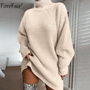 Forefair cuello alto manga larga suéter vestido mujer Otoño Invierno túnica suelta de punto Casual rosa gris ropa vestidos sólidos