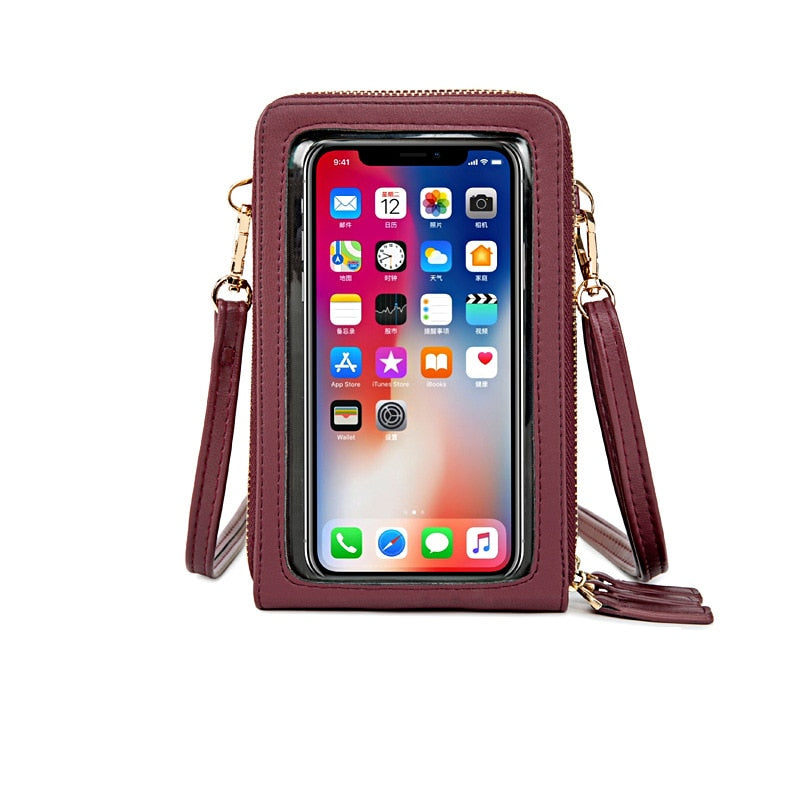 HEISSE transparente berührbare Handy-Taschen-Frauen-Umhängetasche Pu-Leder-Damen-Crossbody-Beutel-weibliche kleine Handtaschen-Geldbörse