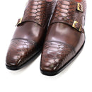 Tamaño 47 Tamaño 13 Zapatos de vestir para hombre Cuero genuino Doble hebilla Monk Correa Hombres Zapatos Estampado de serpiente Cap Toe Zapatos italianos clásicos