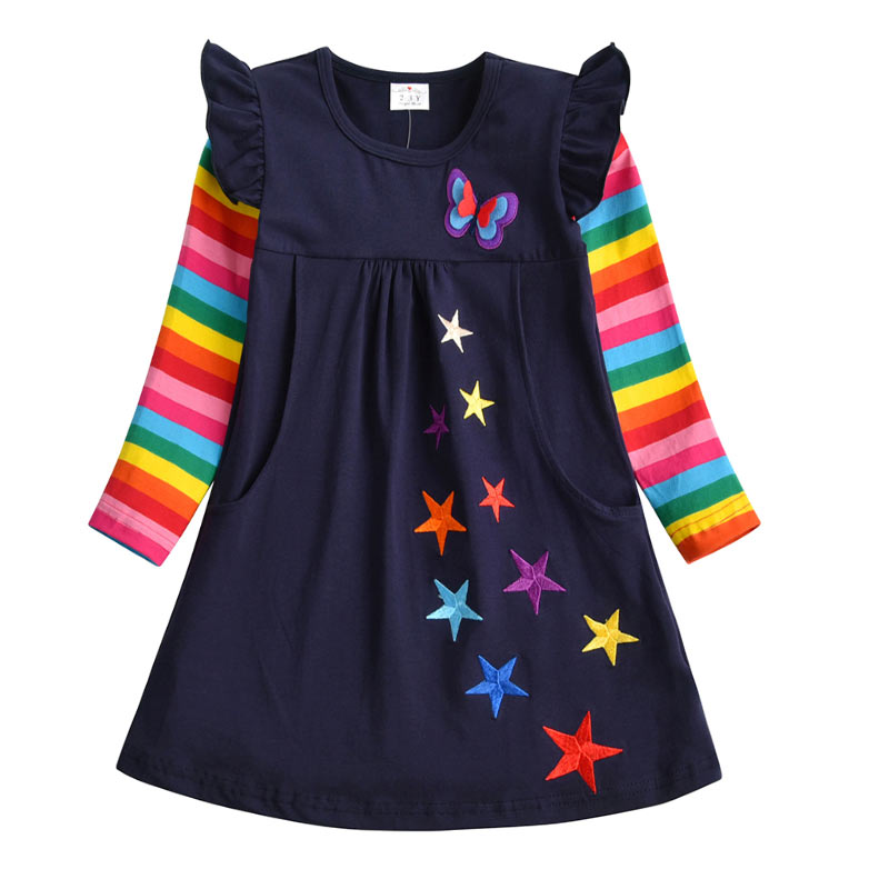 VIKITA, vestido a rayas para niñas, Vestidos de unicornio para niñas, ropa para niños pequeños, vestido informal de algodón, Vestidos de manga larga de otoño para niños