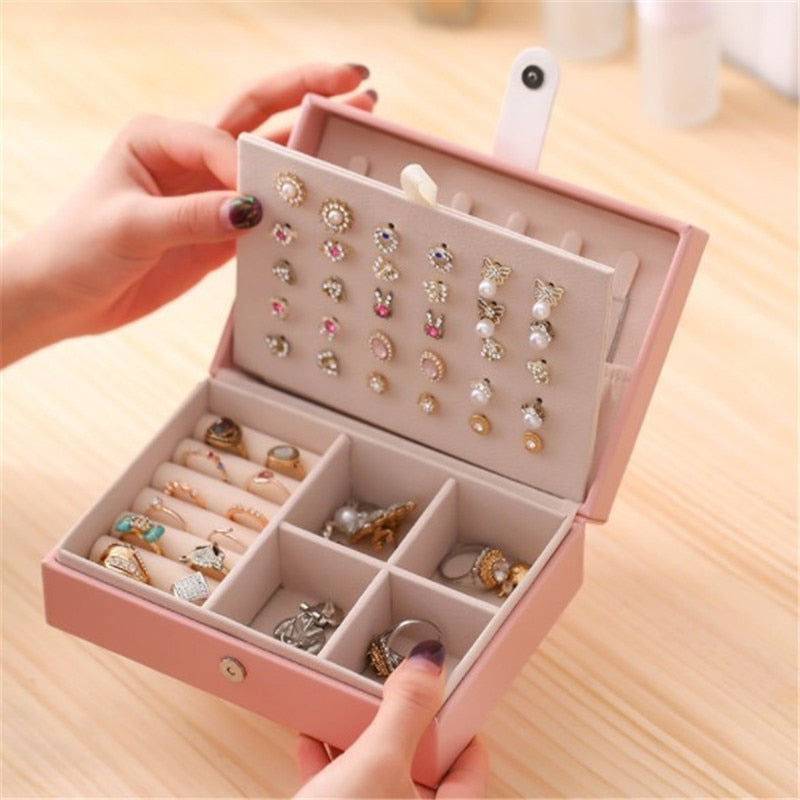 WE Lady PU Leather Universal Jewelry Organizer Display Travel Jewelry Case Boxes Portable Jewelry Box Button Leather Storage