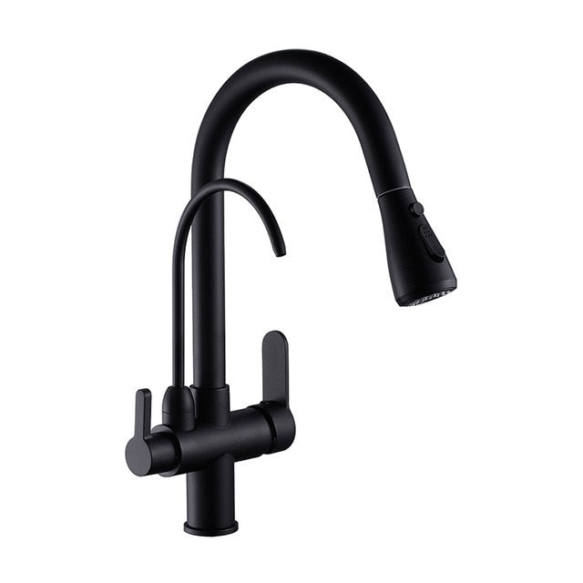 Deck Mounted Black Kitchen Faucets Pull Out Hot Cold Water Filter Tap for Kitchen Three Ways Sink Mixer Kitchen Faucet ELK9139