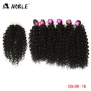 Tejido de pelo sintético Noble 16-20 pulgadas 7 unids/lote mechones de pelo rizado Afro con cierre de encaje africano para mujer extensión de cabello
