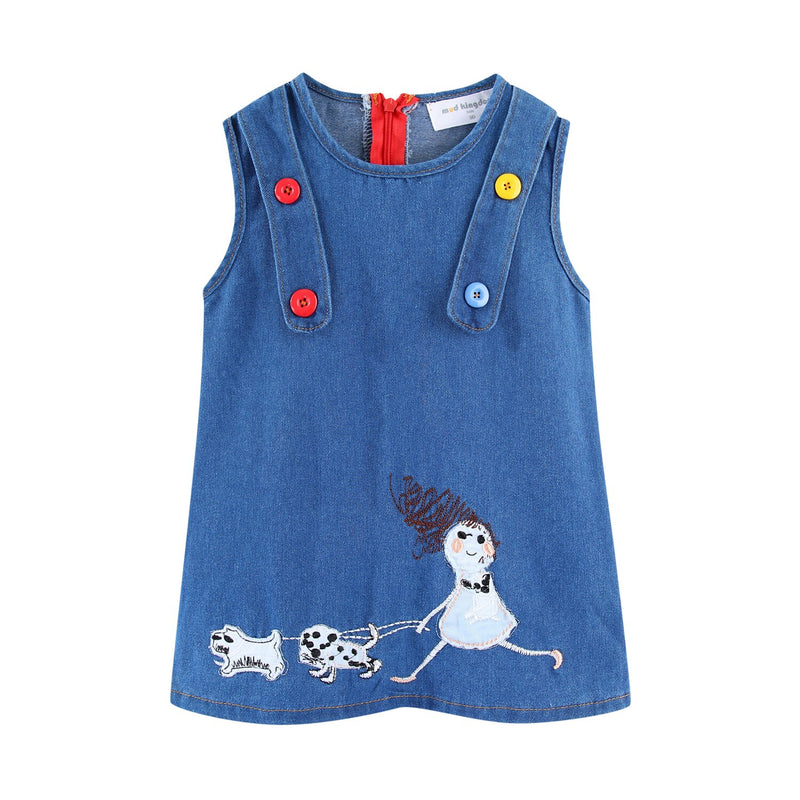 Mudkingdom Toddler Girls Denim Dress Cartoon Mouse Sleeveless Cute Vest Dress for Girl Dresses Puppy Jean Dress Kids Clothes