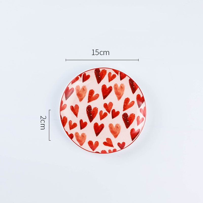 Creative bone china love red stroke ceramic plate Western steak salad dessert cake sushi home kitchen storage decorative plate