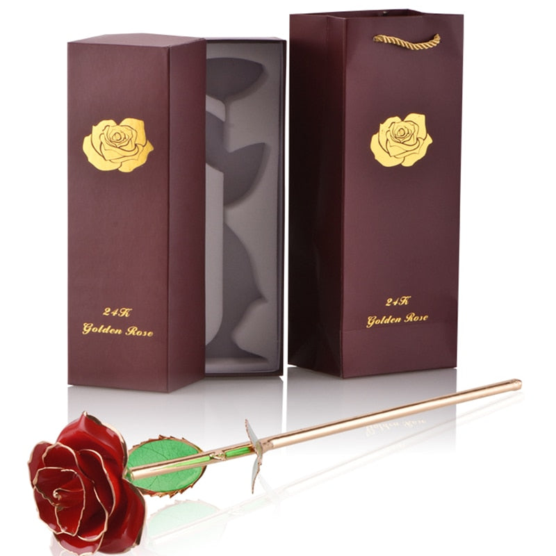 Regalos para mujer Rosa bañada en oro de 24 quilates con soporte Flores eternas Amor para siempre en caja Novia Boda Regalos de Navidad para ella