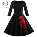 Elegant Black Embroidery Wrist Sleeve Women Dresses 2022 New Autumn Winter Casual O Neck Cotton A Line Vintage Party Vestidos