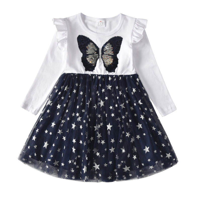 VIKITA Kinder Partykleid für Mädchen Kinder Pailletten Kleider Mädchen Stern Kleid Kleinkinder Freizeitkleider Kinder Herbst Kostüme