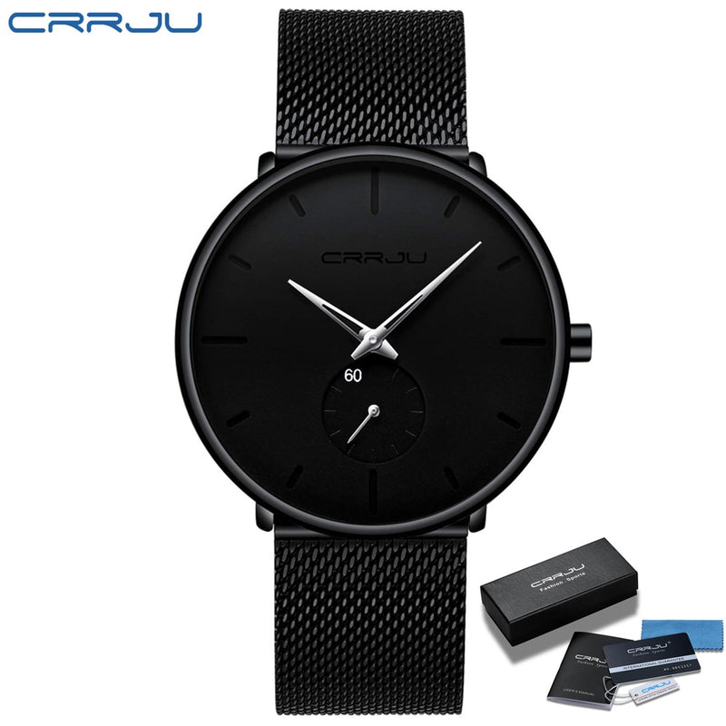 CRRJU Mens Watches Ultra-Thin Minimalist Waterproof - Fashion Wrist Watch for Men Unisex Dress with Stainless Steel Mesh Band