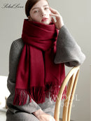 100% Wolle Schal Frauen Verdickung Kaschmir Winter Narben Tücher Mode Weibliche Pashmina Schals Übergroß Warmhalten Warps 300g