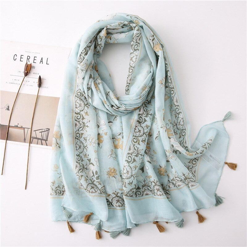 2020 fashion spring summer geometry printing cotton scarf with tassel fashion wraps shawls sunscreen beach hijabs wholesale