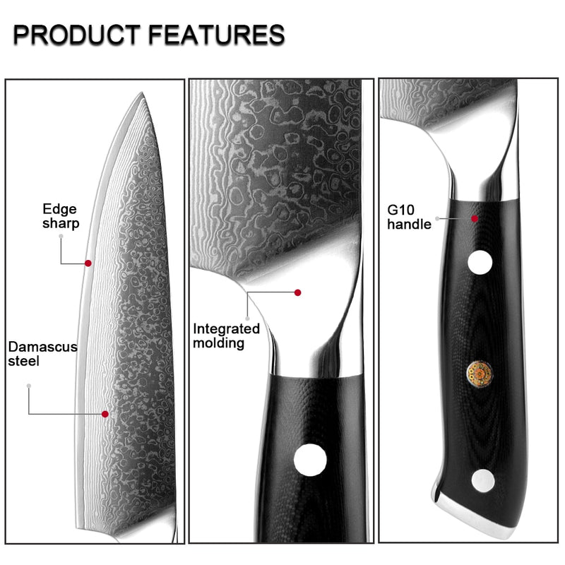 Quality Japan VG10 Damascus steel kitchen knife G10 handle + plum blossom best gift chef knife sharp Cleaver Santoku cook tool