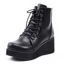 JIALUOWEI New Style Unisex Schuhe Punk Keilabsatz 7cm Pink Holographic Leder Halloween Kostüme Gothic Stiefeletten