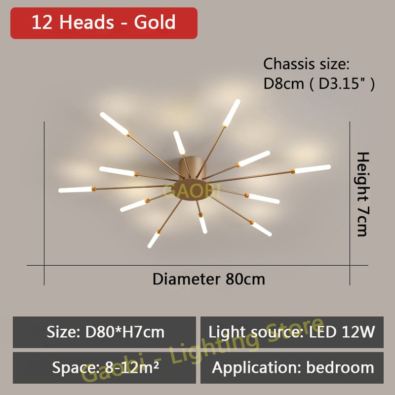 Lámpara de araña nórdica con luces LED para sala de estar, comedor, dormitorio, decoración del hogar, luces colgantes creativas modernas doradas o negras de lujo