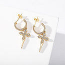 TOPGRILLZ 925 Sterling Silver Cross Earrings High Quality Iced Out Cubic Zirconia Hip Hop Cross Hoop Earrings For Women Gift