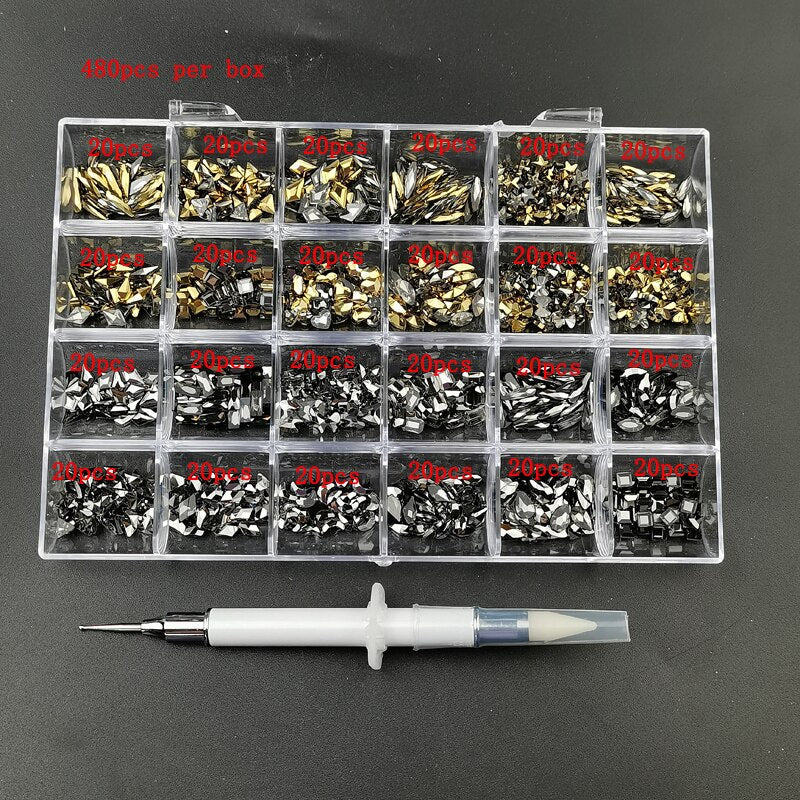 21 Grids Crystals Diamonds Nail Strasssteine ​​Set 3100pcs FlatBack Strasssteine ​​Kit funkelnde Nail Art mit 1 Stift für Dekorationen