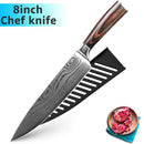 Cuchillo de cocina 1-9 Uds cuchillos de Chef 7CR17 440C acero inoxidable de alto carbono Damasco dibujo Gyuto Cleaver Set rebanador cuchillo Santoku
