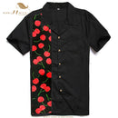 SISHION L-2XL Herrenhemd ST110 Kurzarm Schwarz Rot Rockabilly Baumwolle Lässige Bowlinghemden für Herren camisa masculina