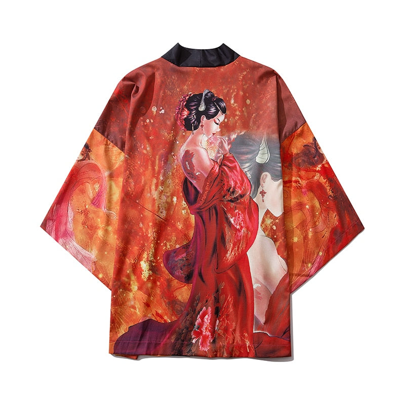 Bebovizi, ropa de estilo japonés, ropa de calle de verano para hombre, Kimono con estampado de gato, cárdigan, bata mandarina, Kimonos de tendencia japonesa Unisex para hombre