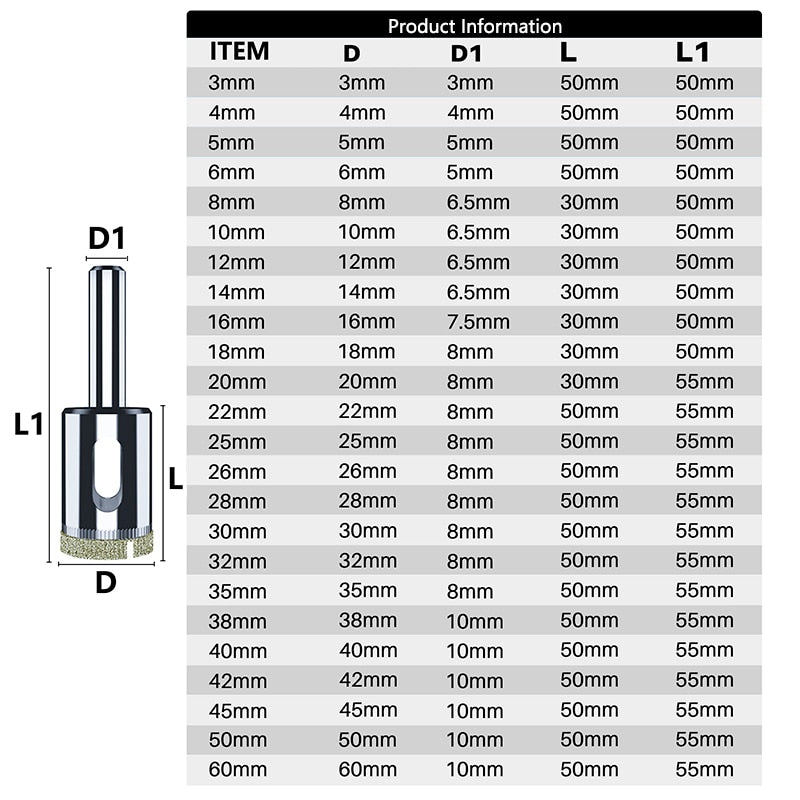 CMCP 10/15/18/28pcs Diamond Coated Drill Bit Set Tile Marble Glass Ceramic Hole Saw Drilling Bits For Power Tools 3mm-60mm