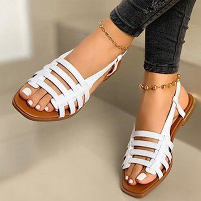 2022 Frauen Sandalen Frau Gladiator Open Toe Lässige Strandschuhe Weibliche Aushöhlen Wohnungen Frauen Outdoor Sommer Schuhe Plus Größe