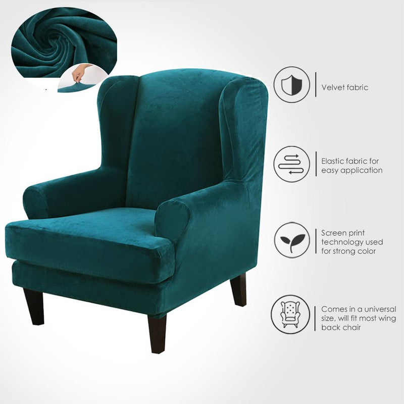 Funda para silla con respaldo de ala Fundas elásticas de terciopelo Spandex para sillas de oficina Conjunto elegante de 2 piezas con banda elástica