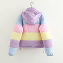 Winter verdicken Regenbogen Kontrast Frauen Daunenjacke lose gepolsterte Student Wintermantel Frauen warm College Parka weiblich