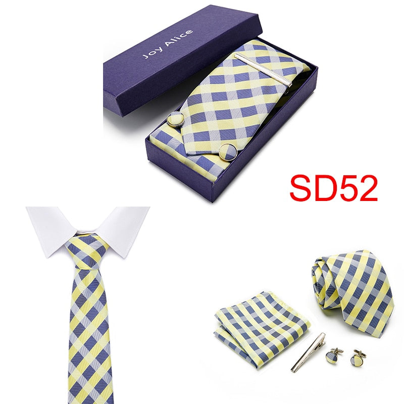 Geschenkbox 38 Stile Krawatten-Set Taschenmanschettenknöpfe mit Geschenkbox Jacquard gewebte Krawatten-Set für Männer Hochzeitsfeier Viele Accessoires