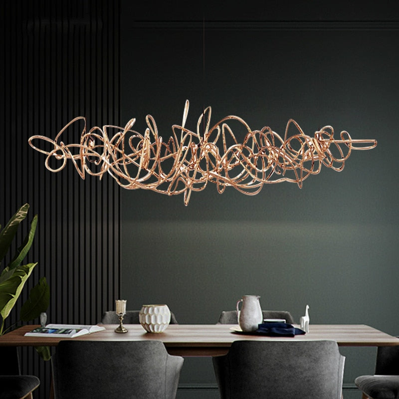 Post-modern light luxury LED restaurant chandelier decoration Nordic front desk lamps simple iron art bar tree chandelier