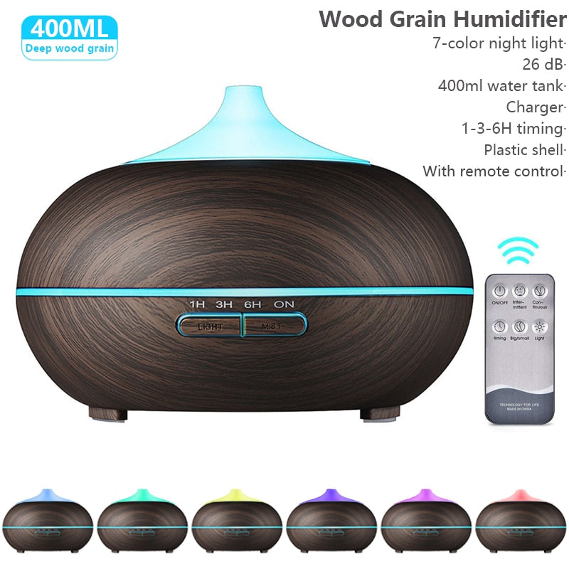 New 500ml Wood Essential Oil Diffuser Ultrasonic USB Air Humidifier With 7 Color LED Lights Remote Control Office Home Difusor