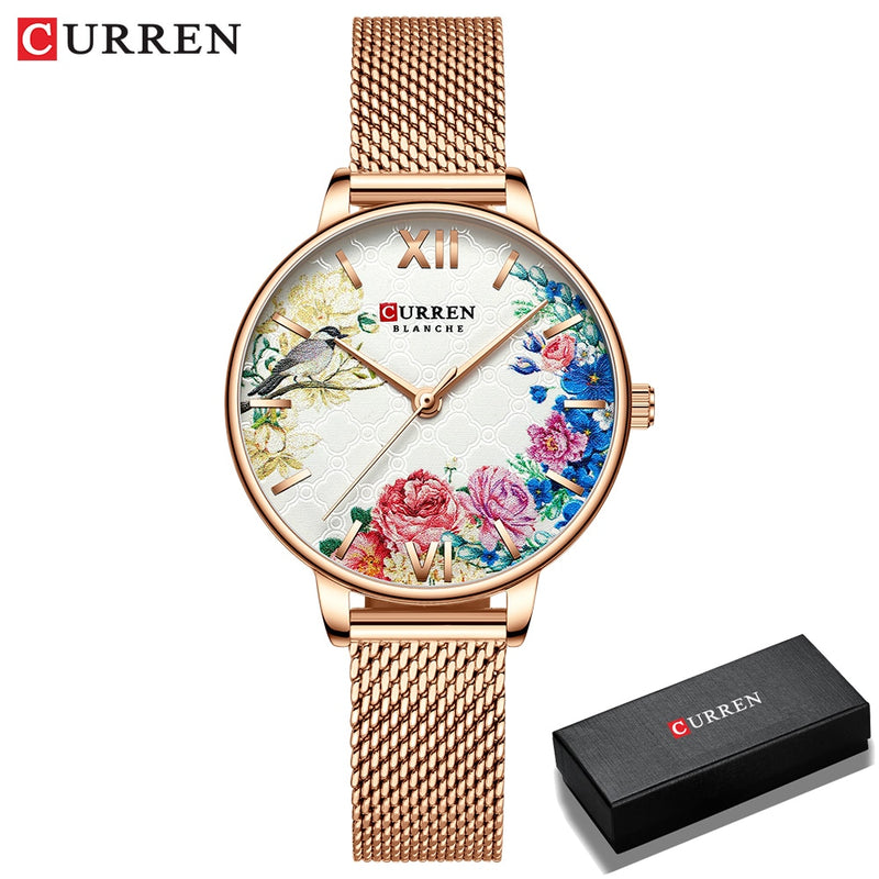 Relojes de mujer CURREN, reloj negro, reloj de pulsera de cuarzo de malla de acero inoxidable, reloj informal con encanto para mujer, relojes femeninos