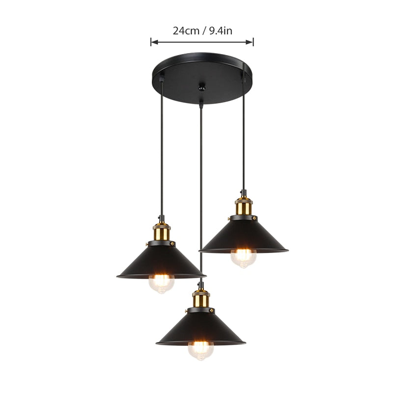 Retro Industrial Ceiling Chandeliers Iron E27 Pendant Lamps For Kitchen Bedroom Restaurant Home Black/Gold 3 Heads Hanging Light