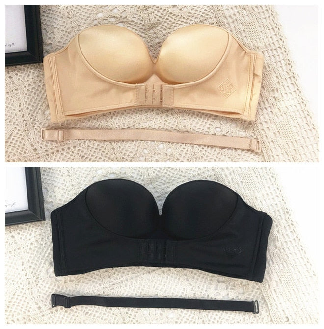 Dreamlikelin 2Pcs/Set Strapless Bra for Women Push Up Bralette Invisible Brassiere Front Closure Wire Free Bras for Dress
