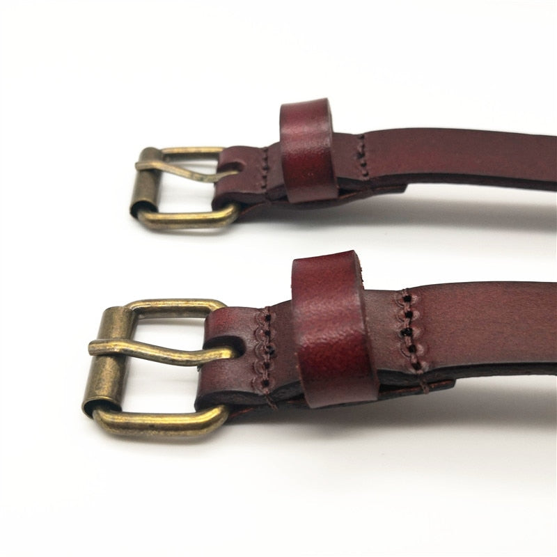 Suspenders Vegetable tanning leather strap Bronze retro scalper strap