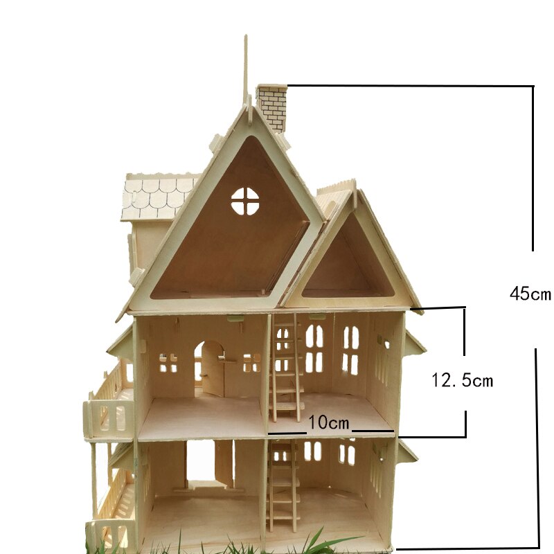 Casa de rompecabezas 3D de madera, casa de muñecas DIY, modelo de villa, casa de muñecas en miniatura ensamblada, juguetes educativos para juego de imitación para niños y niñas